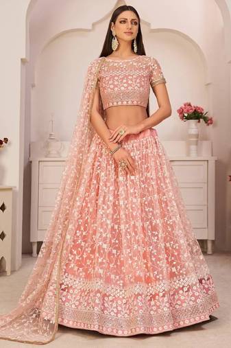 Pink Net Lehenga Choli with Dupatta