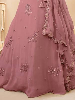  Dusty-Pink Sequins Georgette Indian Party Wear Lehenga Choli 5