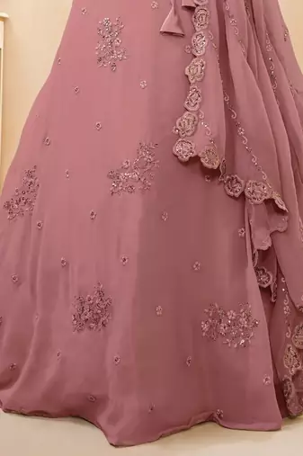  Dusty-Pink Sequins Georgette Indian Party Wear Lehenga Choli