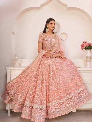 Pink Net Lehenga Choli with Dupatta 3
