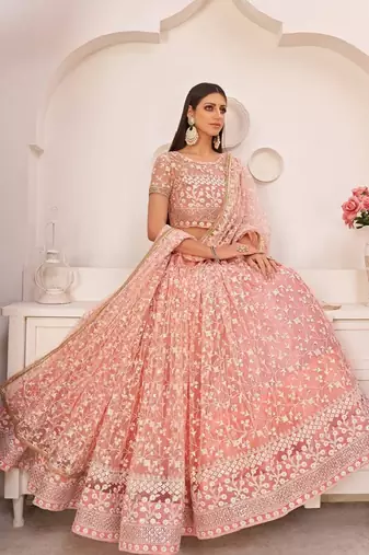 Pink Net Lehenga Choli with Dupatta