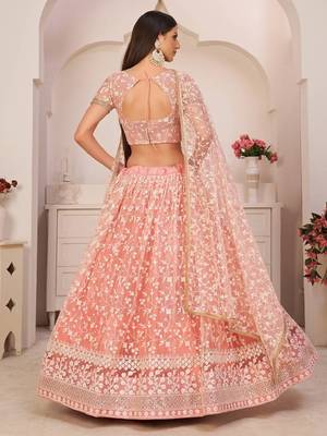 Pink Net Lehenga Choli with Dupatta 4
