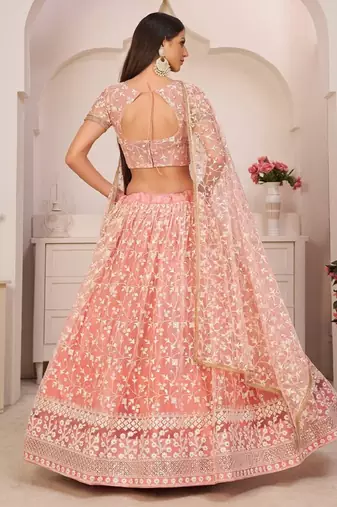 Pink Net Lehenga Choli with Dupatta