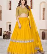 Incredible Yellow Sequins Georgette Indian designer wedding haldi wear lehenga choli