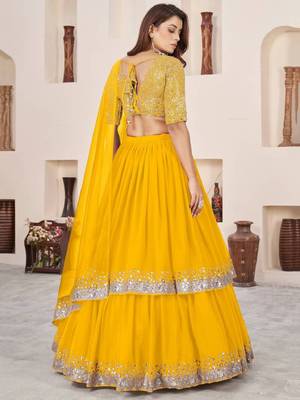 Incredible Yellow Sequins Georgette Indian designer wedding haldi wear lehenga choli 4