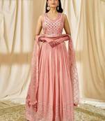 Light pink Thread Embroidered Georgette Wedding Wear Lehenga Choli
