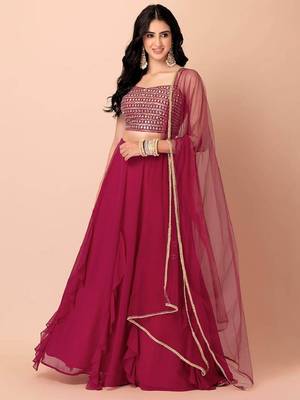  Pink Georgette Ethnic Wear Lehenga With Sequins Choli 1