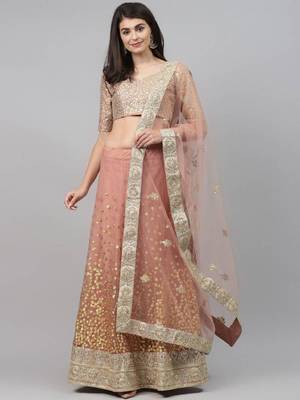 Astonishing Brown Zari Worked Soft Net Wedding Wear Lehenga Choli Wedding Lehenga 1
