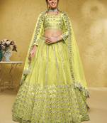 Lime Green Foil Work Net Indian Party Wear Lehenga Choli