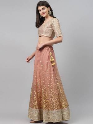 Astonishing Brown Zari Worked Soft Net Wedding Wear Lehenga Choli Wedding Lehenga 2