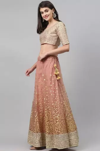 Astonishing Brown Zari Worked Soft Net Wedding Wear Lehenga Choli Wedding Lehenga