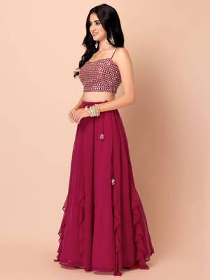  Pink Georgette Ethnic Wear Lehenga With Sequins Choli 3