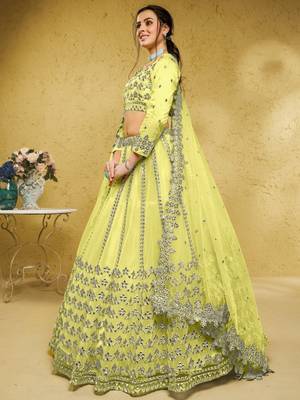 Lime Green Foil Work Net Indian Party Wear Lehenga Choli 2