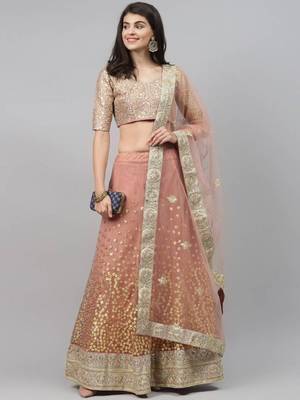 Astonishing Brown Zari Worked Soft Net Wedding Wear Lehenga Choli Wedding Lehenga 3
