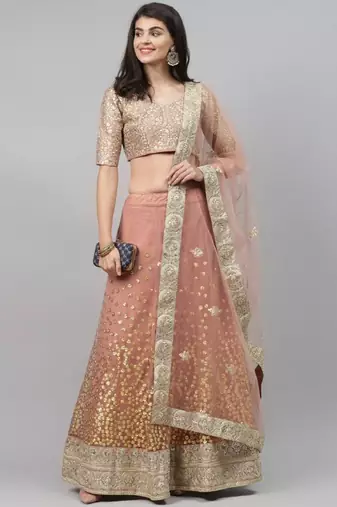 Astonishing Brown Zari Worked Soft Net Wedding Wear Lehenga Choli Wedding Lehenga
