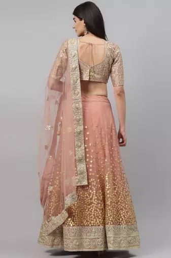 Astonishing Brown Zari Worked Soft Net Wedding Wear Lehenga Choli Wedding Lehenga