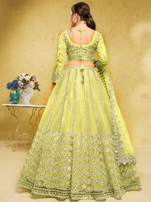 Lime Green Foil Work Net Indian Party Wear Lehenga Choli 4