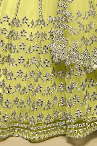 Lime Green Foil Work Net Indian Party Wear Lehenga Choli