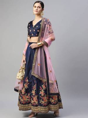Adorable Blue Floral Embroidered Silk Wedding Lehenga Choli Wedding Lehenga 1
