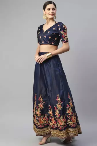 Adorable Blue Floral Embroidered Silk Wedding Lehenga Choli Wedding Lehenga