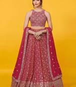  Red Sequins Georgette Engagement Wedding Party Wear Lehenga Choli