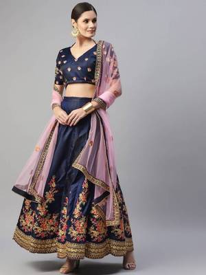 Adorable Blue Floral Embroidered Silk Wedding Lehenga Choli Wedding Lehenga 3