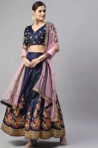 Adorable Blue Floral Embroidered Silk Wedding Lehenga Choli Wedding Lehenga