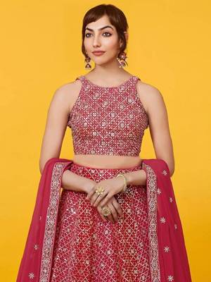  Red Sequins Georgette Engagement Wedding Party Wear Lehenga Choli 2