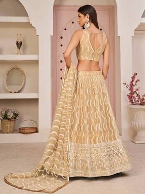  Beige Thread Embroidered Butterfly Net Wedding Lehenga Lehenga Choli 5