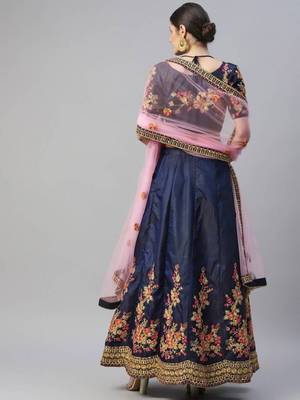 Adorable Blue Floral Embroidered Silk Wedding Lehenga Choli Wedding Lehenga 4