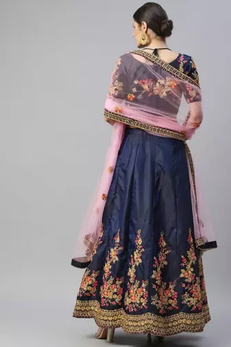Adorable Blue Floral Embroidered Silk Wedding Lehenga Choli Wedding Lehenga