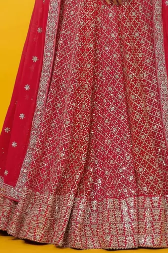  Red Sequins Georgette Engagement Wedding Party Wear Lehenga Choli