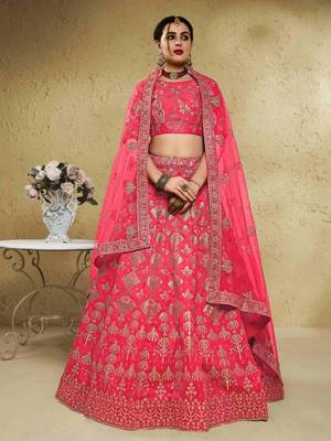 Fascinating Peach Sequins And Thread Embroidered Silk Wedding Lehenga Choli Dress 1