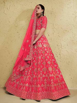 Fascinating Peach Sequins And Thread Embroidered Silk Wedding Lehenga Choli Dress 3