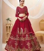 Fascinating Red Zari & Sequins Embroidered Silk Indian Wedding Lehenga Dress