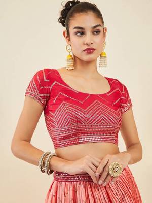  Pink Thread & Sequins Wedding Wear Chinon Lehenga Choli Set Bridal Lehenga 2