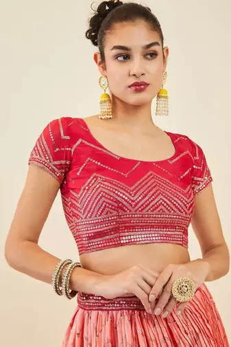  Pink Thread & Sequins Wedding Wear Chinon Lehenga Choli Set Bridal Lehenga