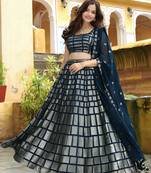 awesome navy blue sequins embroidered georgette fabric indian lehenga dress designs