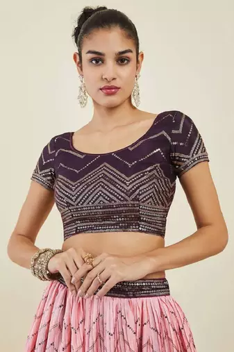  Purple Thread & Sequins Wedding Wear Chinon Lehenga Choli Set Party Lehenga