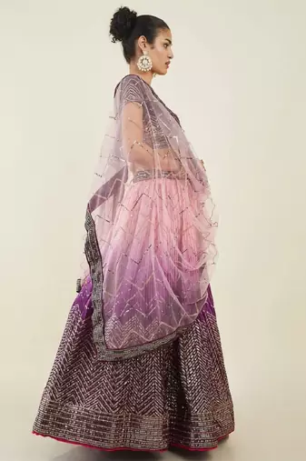  Purple Thread & Sequins Wedding Wear Chinon Lehenga Choli Set Party Lehenga