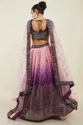  Purple Thread & Sequins Wedding Wear Chinon Lehenga Choli Set Party Lehenga