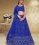 Wonderful Blue Sequins Embroidered Georgette Designer Wedding Lehenga Choli