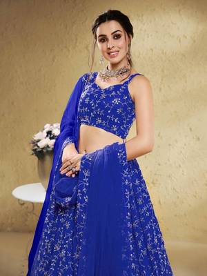 Wonderful Blue Sequins Embroidered Georgette Designer Wedding Lehenga Choli 3
