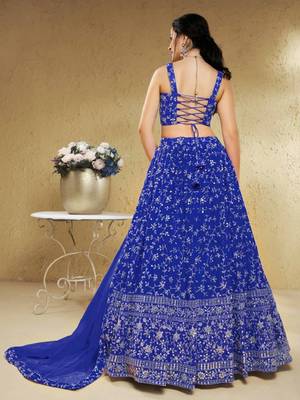 Wonderful Blue Sequins Embroidered Georgette Designer Wedding Lehenga Choli 4