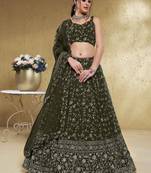 Astonishing Green Sequins Embroidered Georgette Mehendi Wedding Lehenga Choli