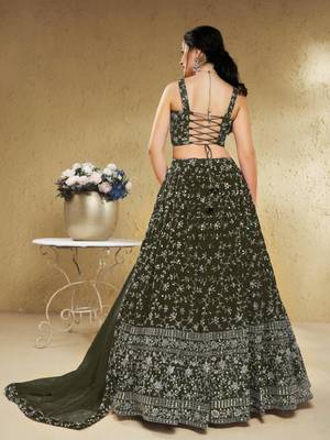 Astonishing Green Sequins Embroidered Georgette Mehendi Wedding Lehenga Choli 4