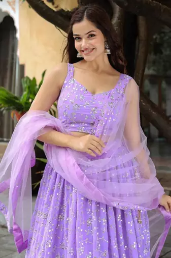 Astonishing Lavender Embroidered Georgette Bridesmaid Lehenga Choli Ethnic Lehenga