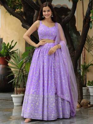 Astonishing Lavender Embroidered Georgette Bridesmaid Lehenga Choli Ethnic Lehenga 3