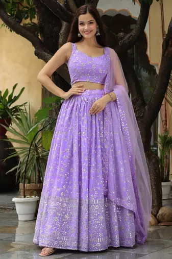 Astonishing Lavender Embroidered Georgette Bridesmaid Lehenga Choli Ethnic Lehenga