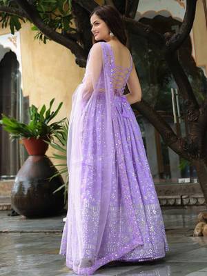 Astonishing Lavender Embroidered Georgette Bridesmaid Lehenga Choli Ethnic Lehenga 4
